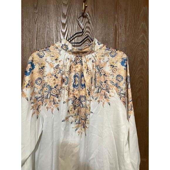 L'ATISTE by Amy Button 1X Mandarin Collar Satin Printed Dress Blouse Brand New - Picture 5 of 16